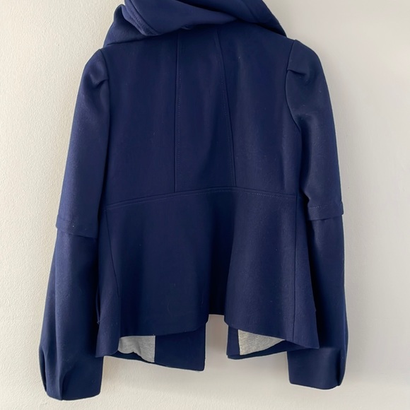 Anthro Elevenses Navy Wool Blend Hooded Coat 4 - Picture 3 of 7